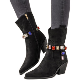 Crne kaubojske čizme sa šarenim kamenjem Mabella crna