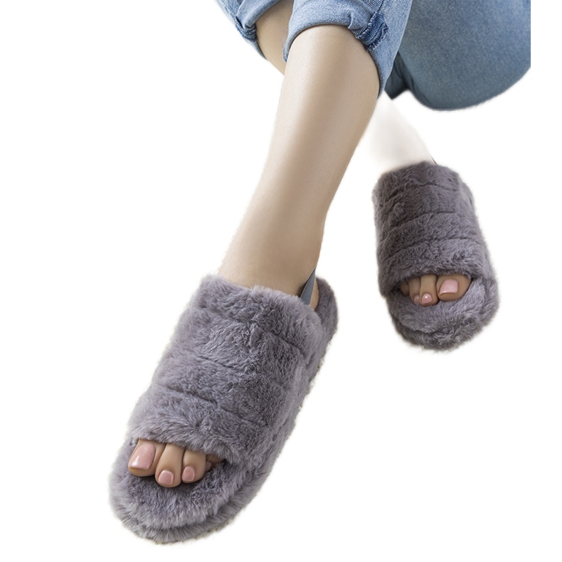 Sive ženske papuče s elastičnom trakom i krznom Fierro siva