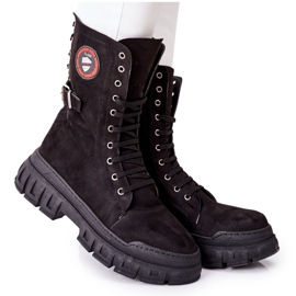 NAVY DOT Ženske čizme Trappers Workers Black Monope crna