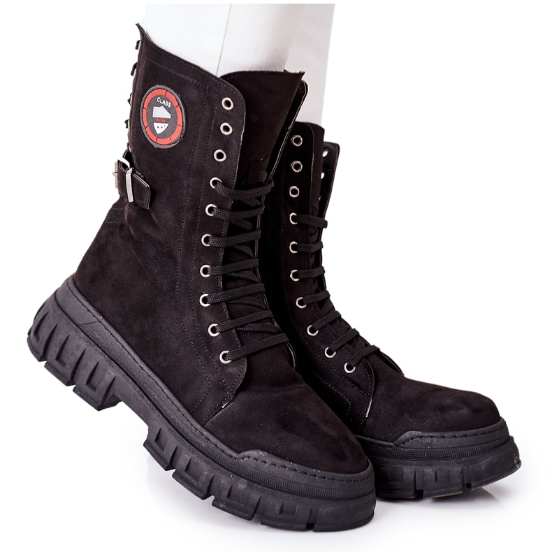 NAVY DOT Ženske čizme Trappers Workers Black Monope crno