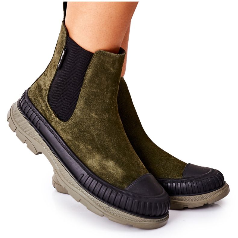Ženske čizme Chelsea čizme Kožna antilop Big Star II274355 Khaki zelena