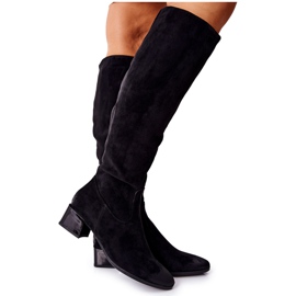 Vinceza Ženske čizme na antilop visokoj peti Crna Bolea