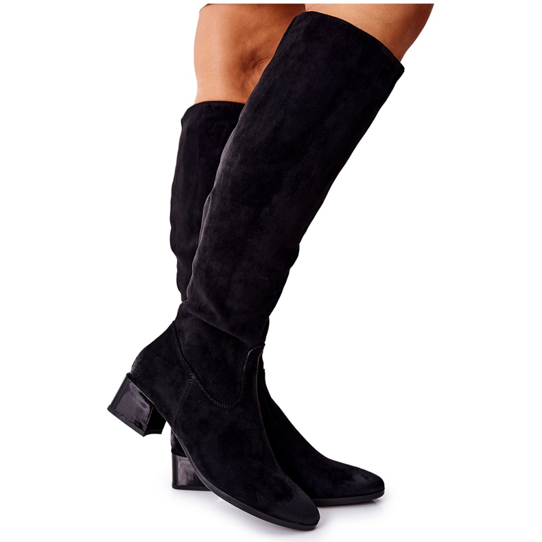 Vinceza Ženske čizme na antilop visokoj peti Crna Bolea crno