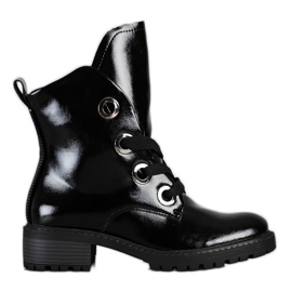 VINCEZA čizme na vezanje crna