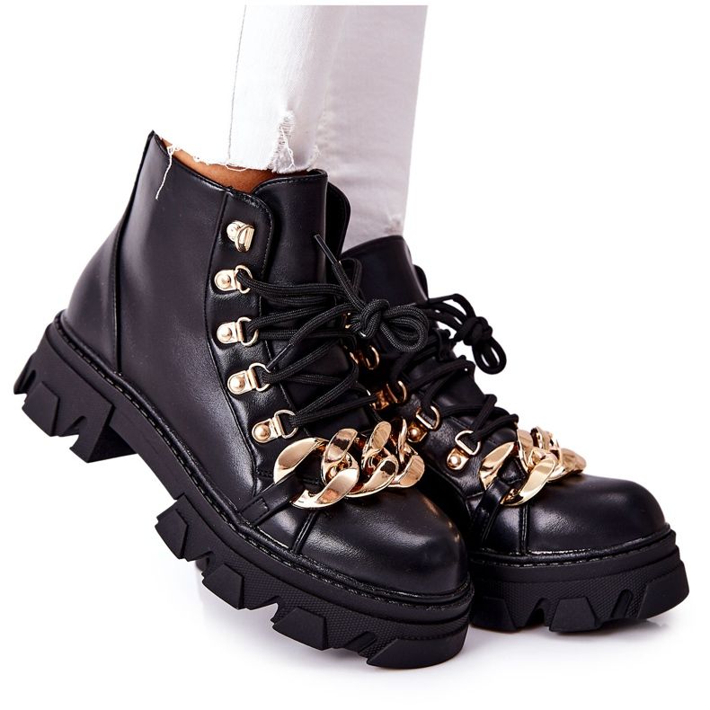 PS1 Ženske tople čizmice sa lancem crne Labri crno