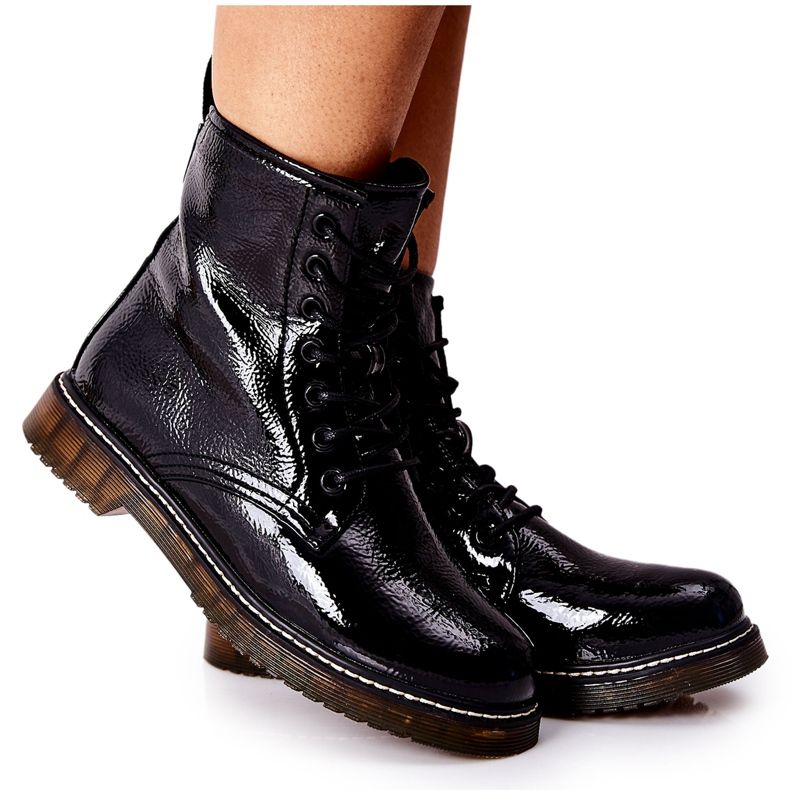 PE1 Lakirane radničke čizme na crnom klizaču