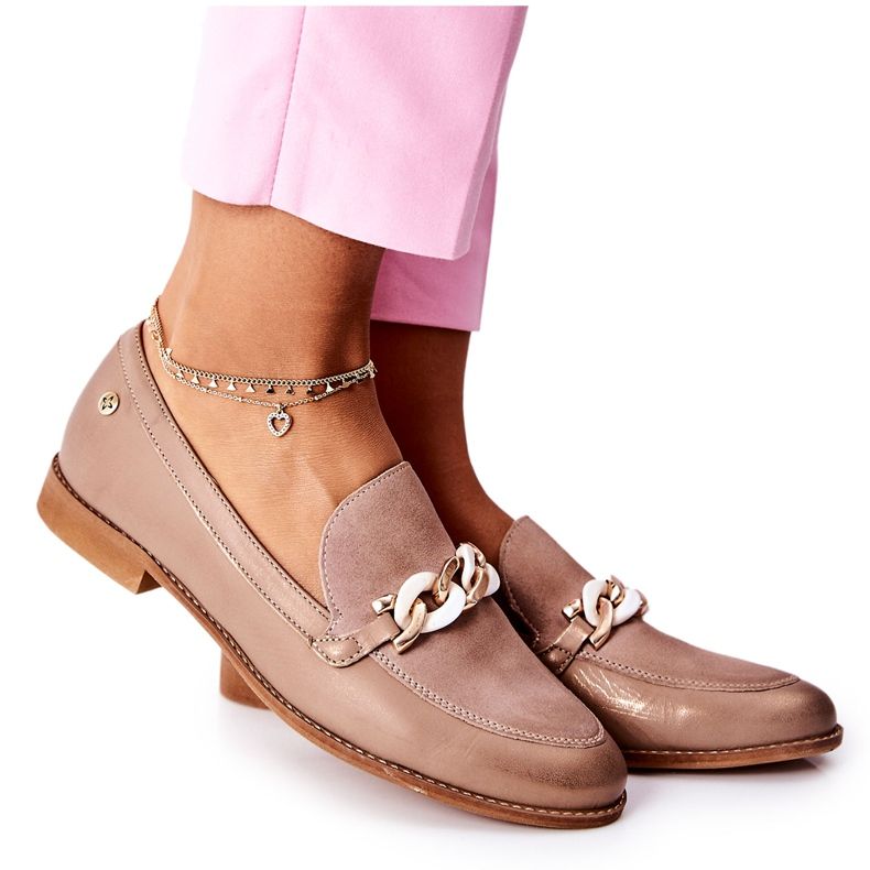 Ženske hlače Maciejka Lakirane mokasine Bež 4099B-04 / 00-1