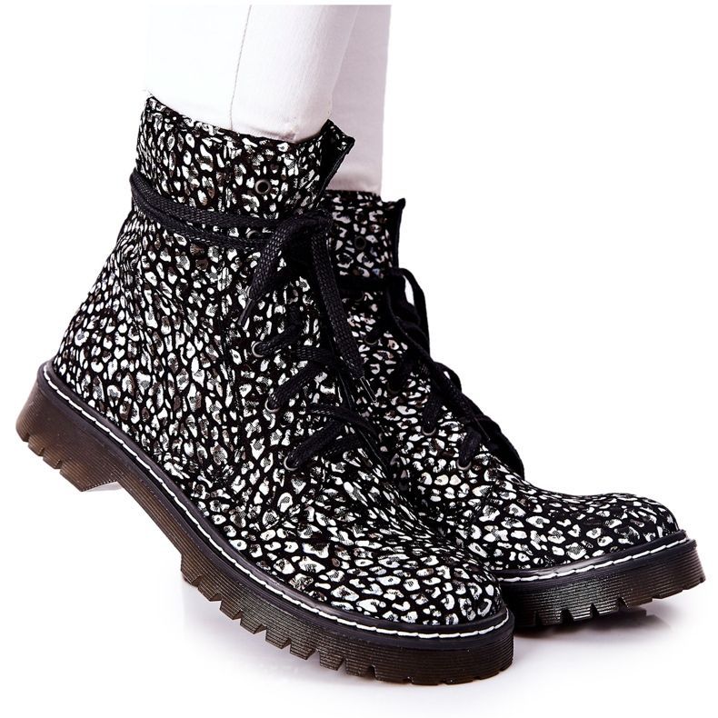 Ženske čizme Glany Workers Maciejka crno-bijele 01609-48 bijela