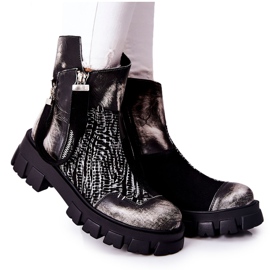 Kožne čizme Jodhpur čizme Maciejka crno-bijele 05137-21 bijela crna