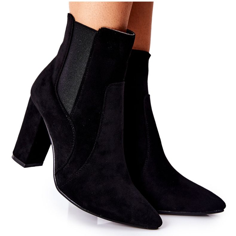 PG1 Ženske čizme od antilopa na petu crni Kastren crno