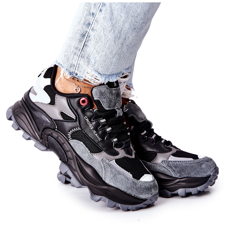 Ženske sportske cipele Cross Jeans Black Grey II2R4019C crno siva