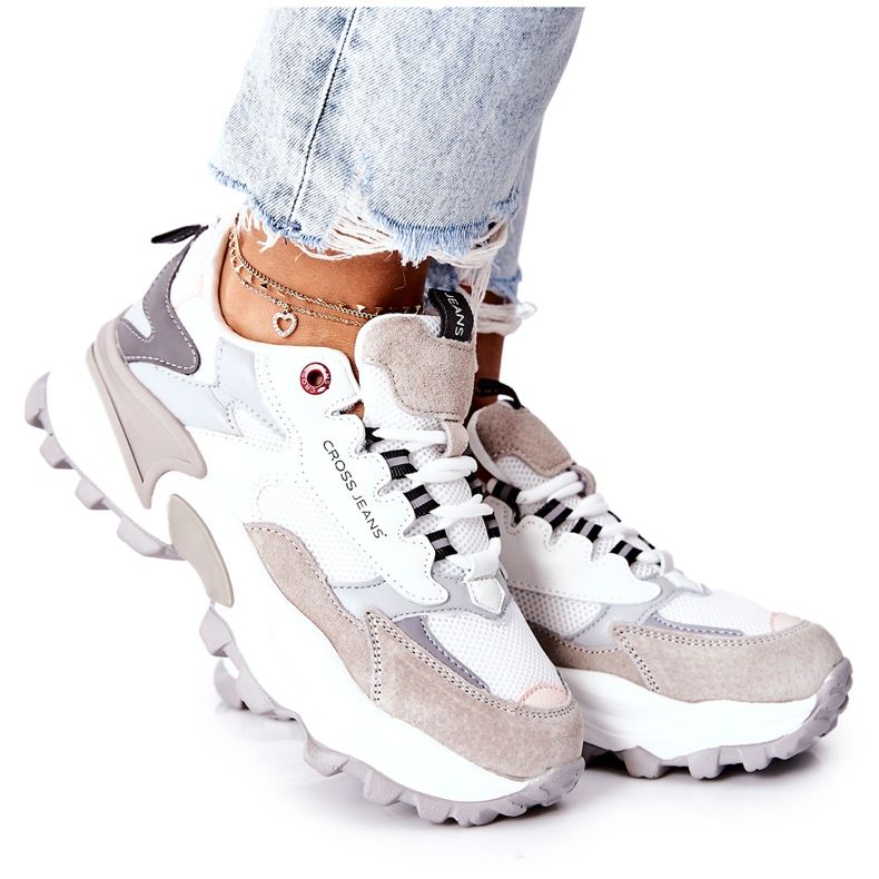 Ženske sportske cipele Cross Jeans bijele i sive II2R4020C bijela siva