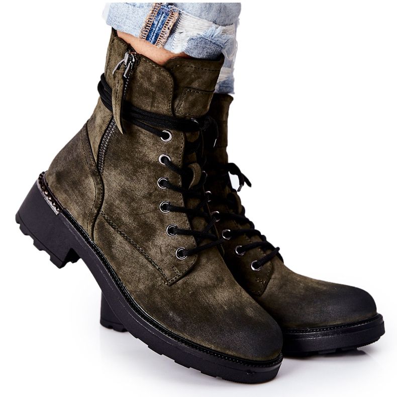 PE1 Visoke radničke čizme sa zelenim patentnim zatvaračima Maisa zelena