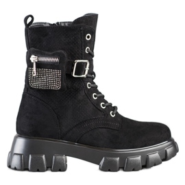 SHELOVET Radničke čizme od brušene kože s džepom crna