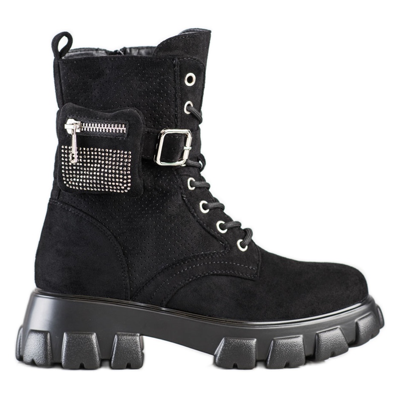 SHELOVET Radničke čizme od brušene kože s džepom crno