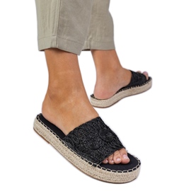 Crne ženske papuče s pletenim pojasom crna