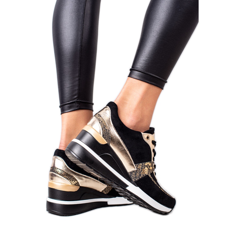 VINCEZA crne i zlatne tenisice crno zlatna