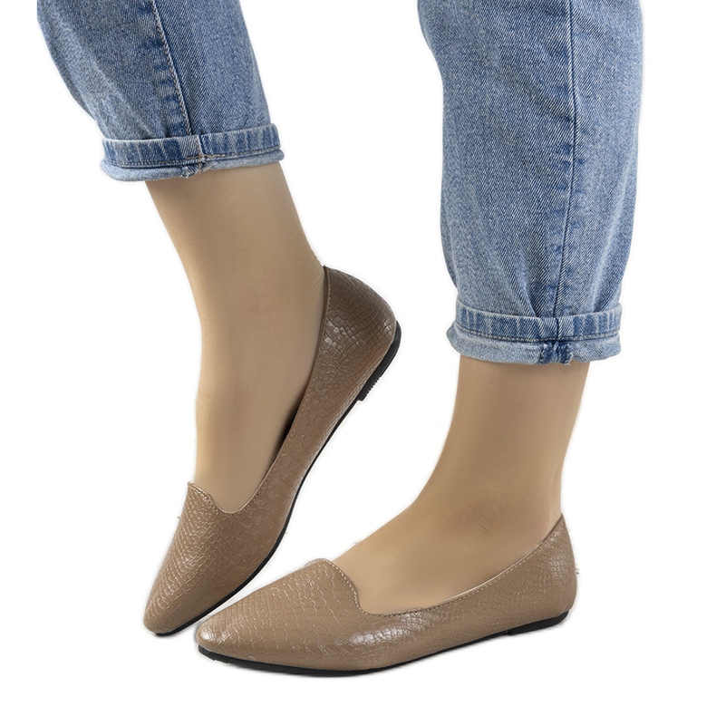 Smeđe balerinke u uzorku Auprine krokodilske kože bež