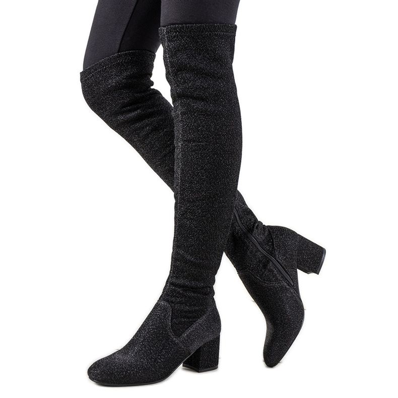 Crne sjajne čizme preko koljena Uta crno srebro