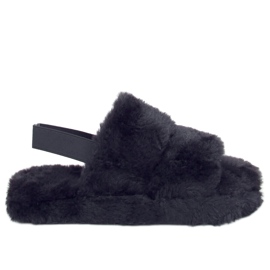 Crne ženske krznene papuče N-92 Crne crna