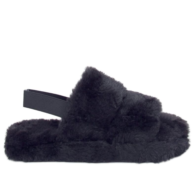 Crne ženske krznene papuče N-92 Crne crno