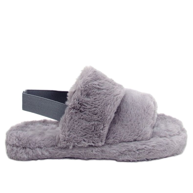 Sive ženske krznene papuče N-92 Grey siva