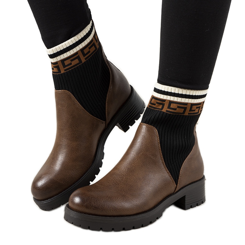 Smeđe čizme s gornjim dijelom čarapa Tamez smeđa crno