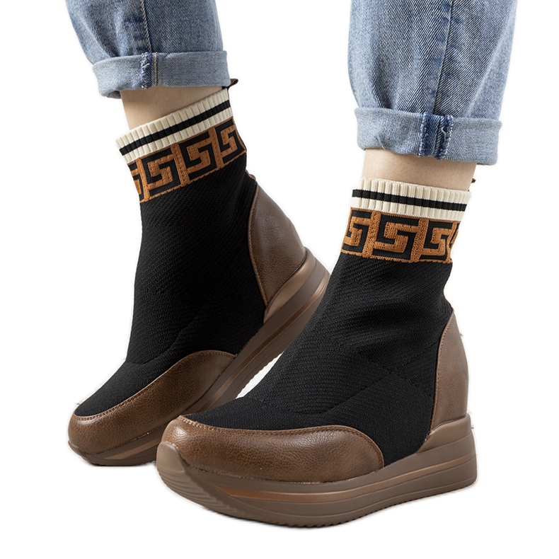 Wanda smeđe tenisice na klin smeđa crno