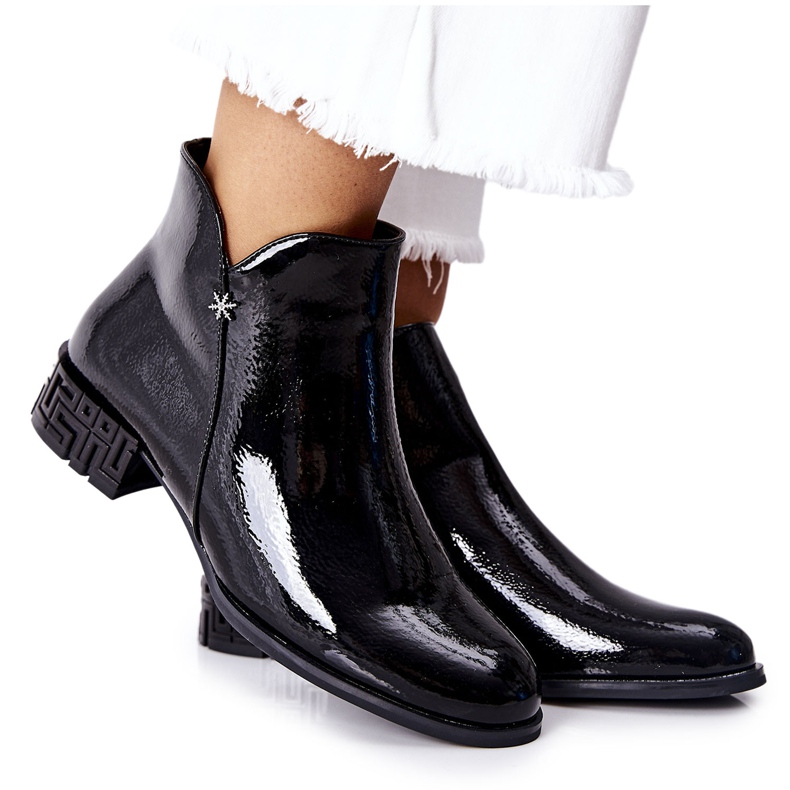 Ravne lakirane tople čizme Sergio Leone BT540 Crna crno