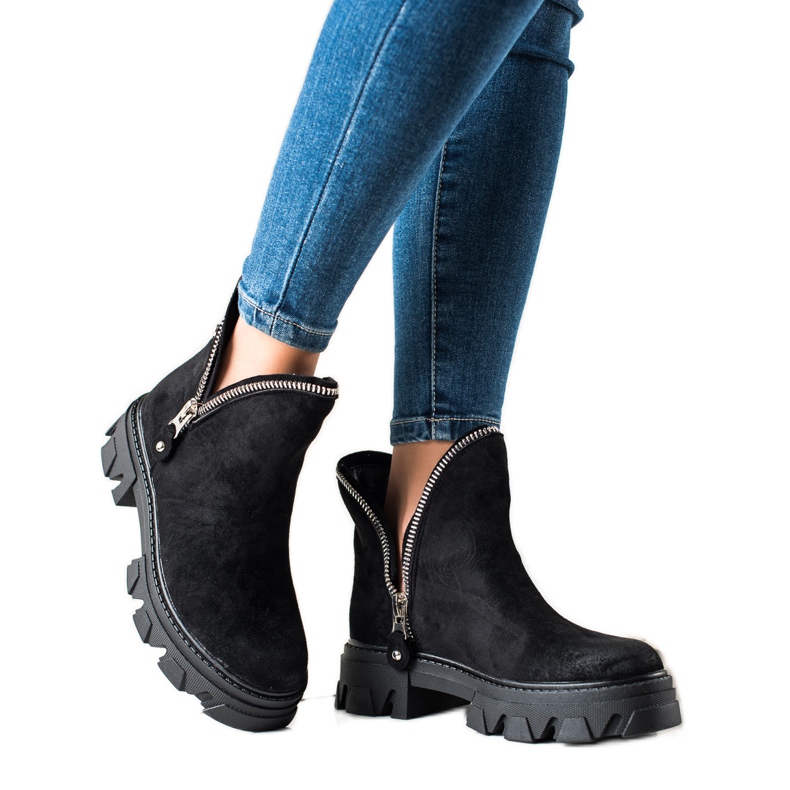 Sweet Shoes Čizme od antilopa s patentnim zatvaračem crno