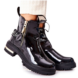 PM1 Klasične lakirane čizme s crnom prugom Lorie crna