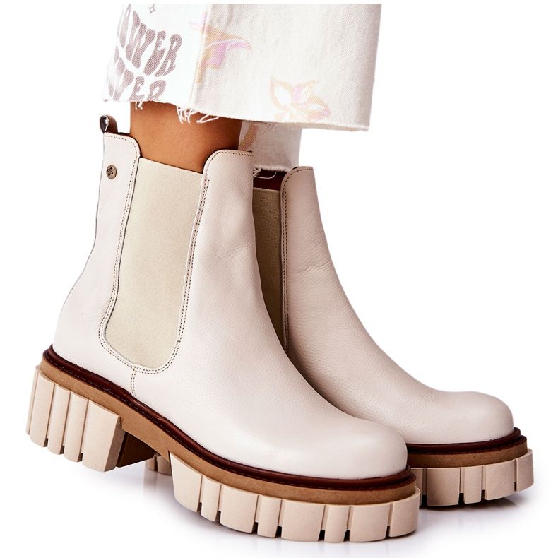 Maciejka Bež kožne radničke čizme 05312-04