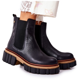 Maciejka Crne kožne radničke čizme 05312-01 crno