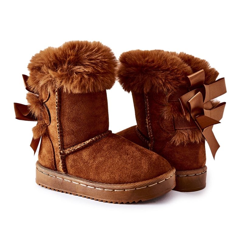 FR1 Dječje tople čizme s mašnicama D.Khaki Funky čizme za snijeg smeđa