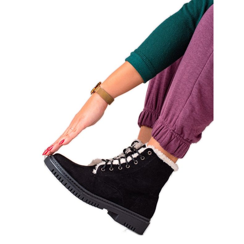 TRENDI Čizme Trappers sa krznom na gornjem dijelu crno