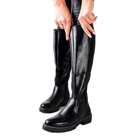 Bella Star Čizme s eko kožom s kubnim cirkonijem crna