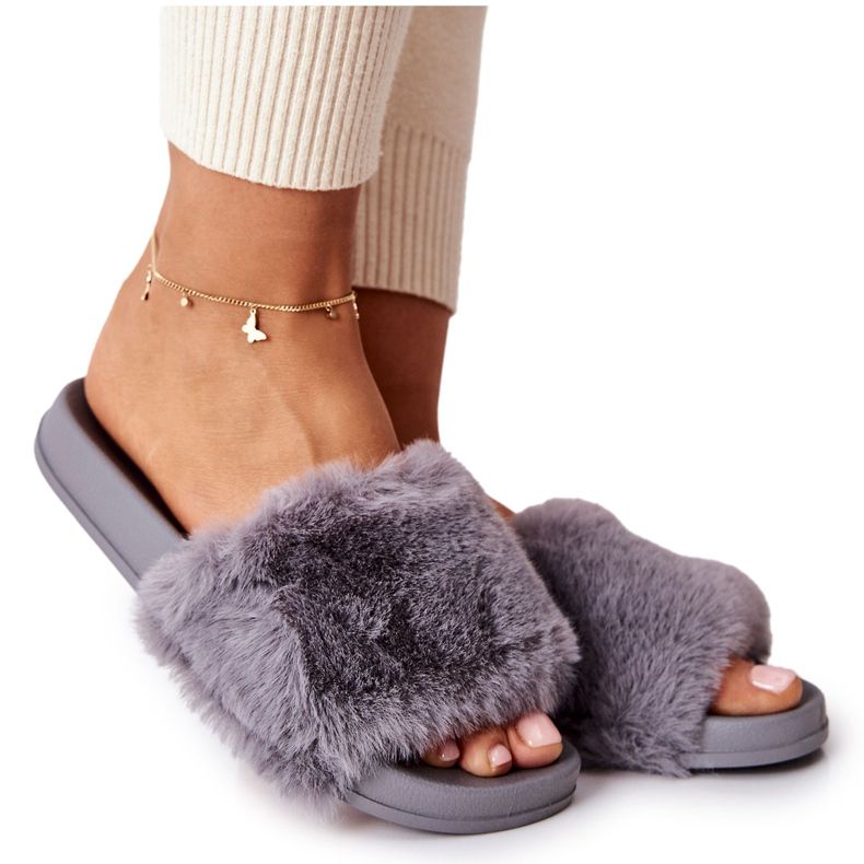 PH1 Oblikovane gumene papuče sa sivim Emmy krznom siva