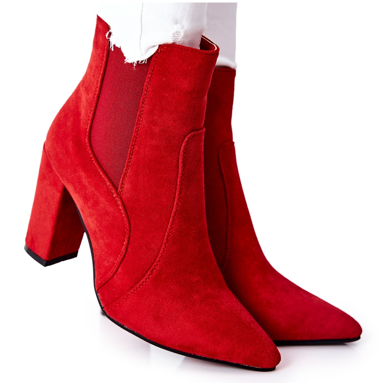 PG1 Ženske čizme od antilopa na petu Red Kastren crvena