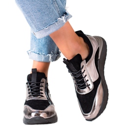 W. Potocki Crne i srebrne tenisice od kože Potocki crna zlatni