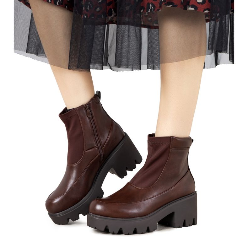 Smeđe čizme na visokom potplatu Halette smeđa