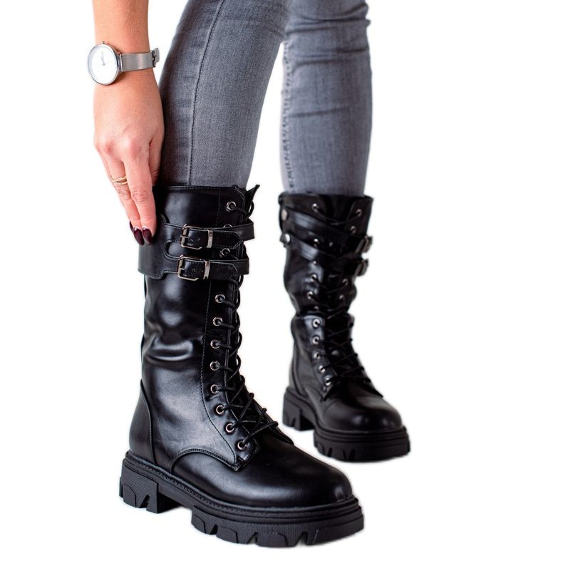 Visoke čizme s kopčama VINCEZA crno