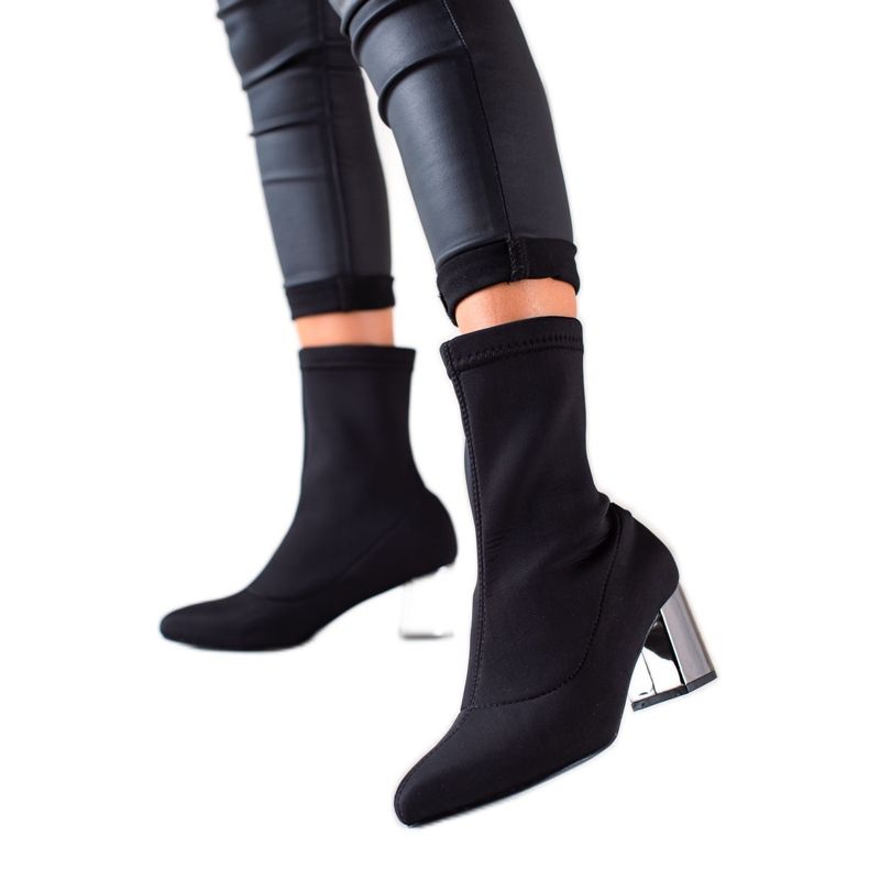 TRENDI Klizne čizme sa srebrnom petom crno