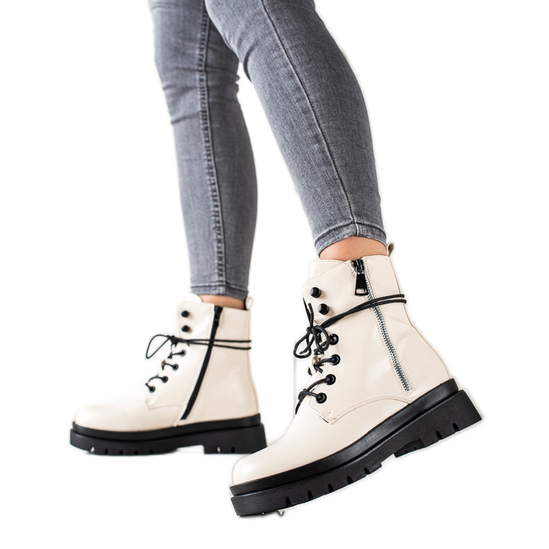 Sixth Sense Čizme na vezanje s ukrasnim zatvaračem bež