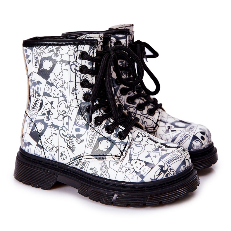 FR1 Dječje crno -bijele tople čizme Dexie s patentnim zatvaračem bijela