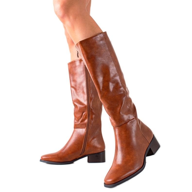 Diamantique Klasične smeđe čizme s eko kožom smeđa