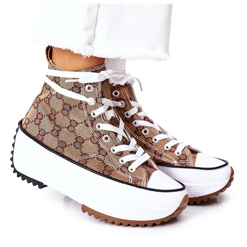 FJ1 Upisane tenisice na platformi Electric Love Brown bijela smeđa