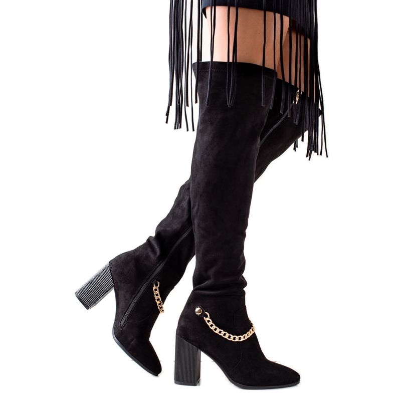 Goodin Čizme do bedra od antilopa s lancem crno