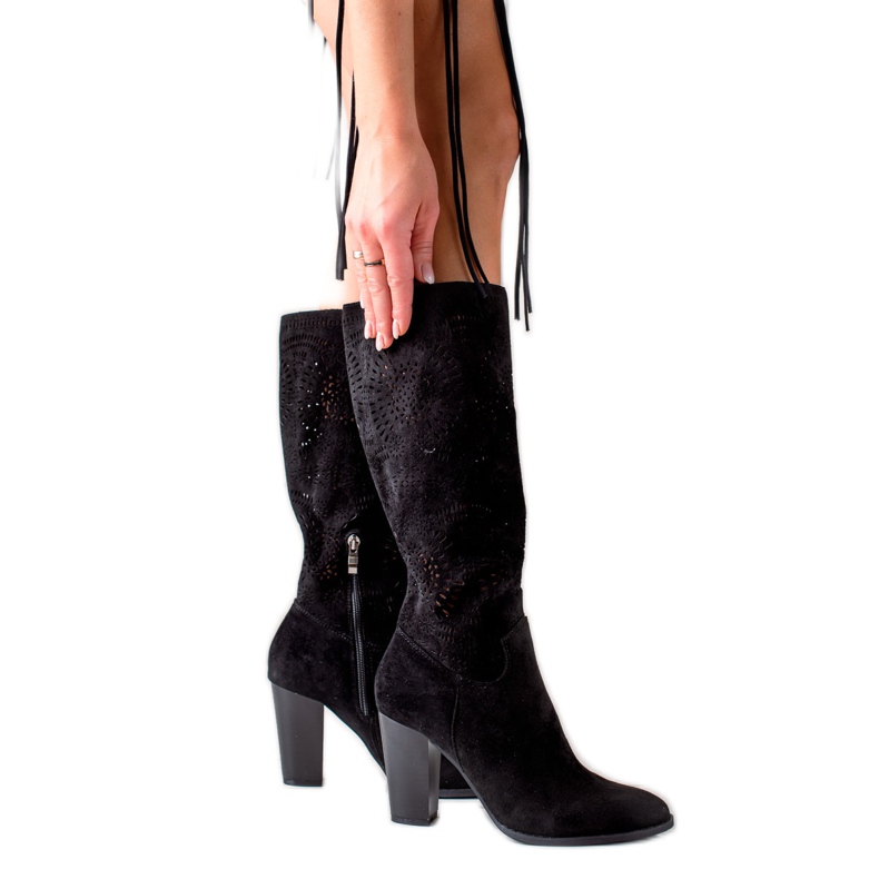 TRENDI Modne ažurne čizme crno