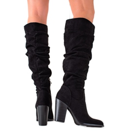 TRENDI Čizme s visokim potpeticama s naboranim gornjim dijelovima crna