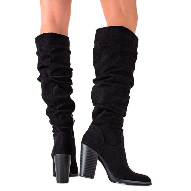 TRENDI Čizme s visokim potpeticama s naboranim gornjim dijelovima crno